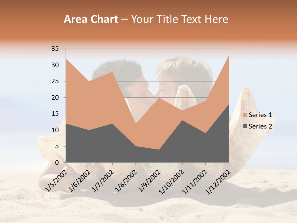 Romantic Couple On The Beach Kissing Behind The Seashell PowerPoint Template