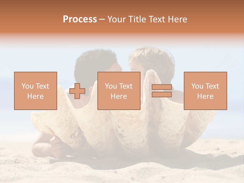 Romantic Couple On The Beach Kissing Behind The Seashell PowerPoint Template