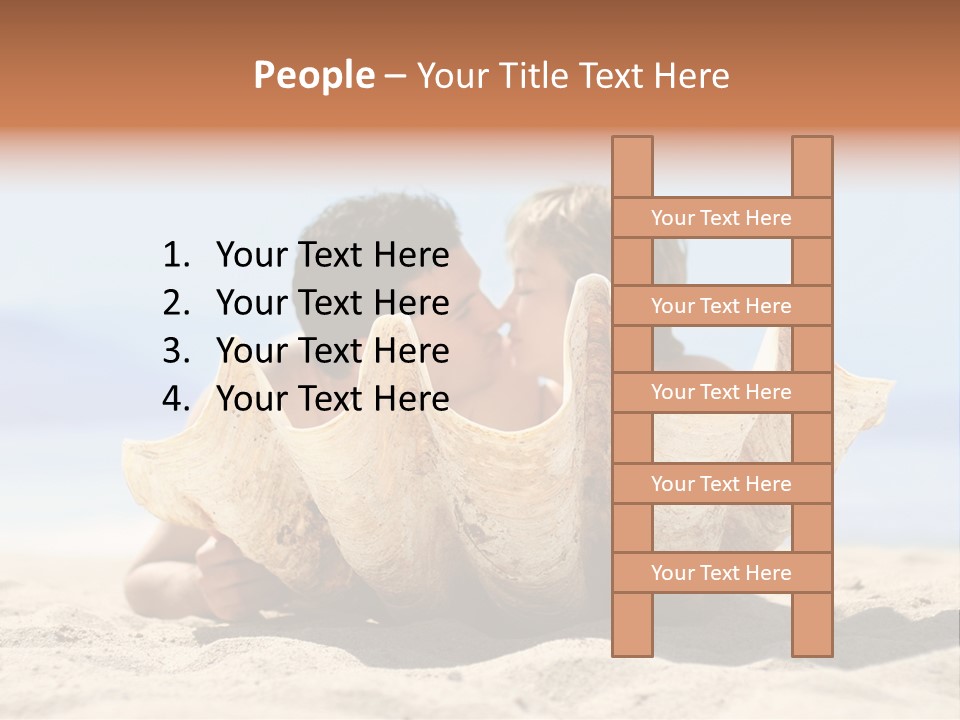 Romantic Couple On The Beach Kissing Behind The Seashell PowerPoint Template