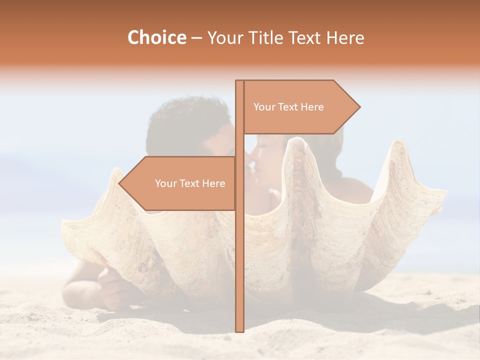 Romantic Couple On The Beach Kissing Behind The Seashell PowerPoint Template