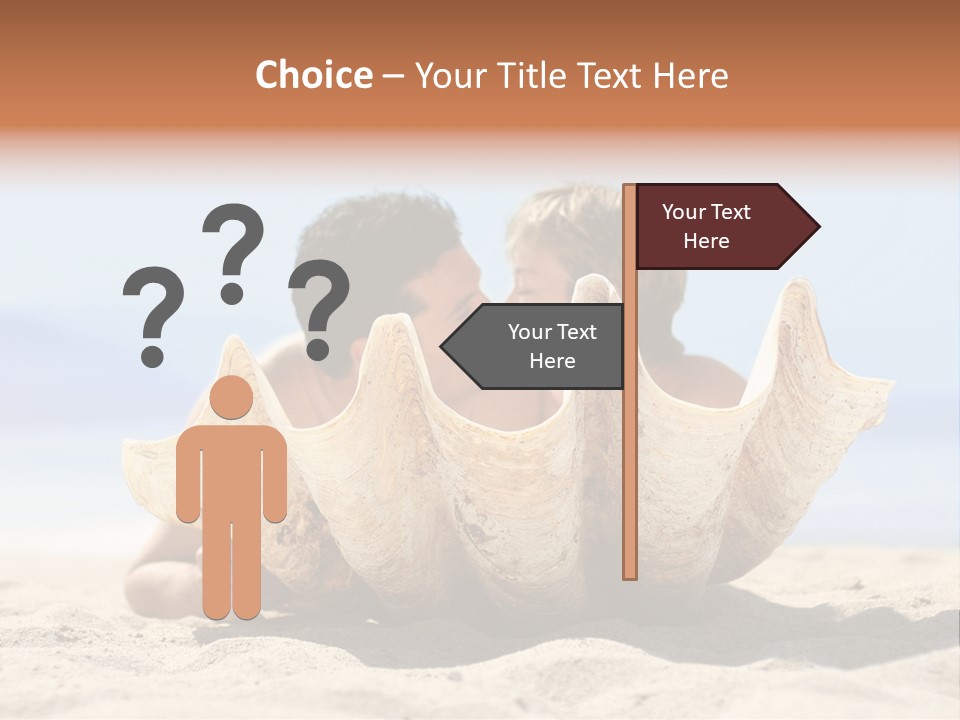 Romantic Couple On The Beach Kissing Behind The Seashell PowerPoint Template