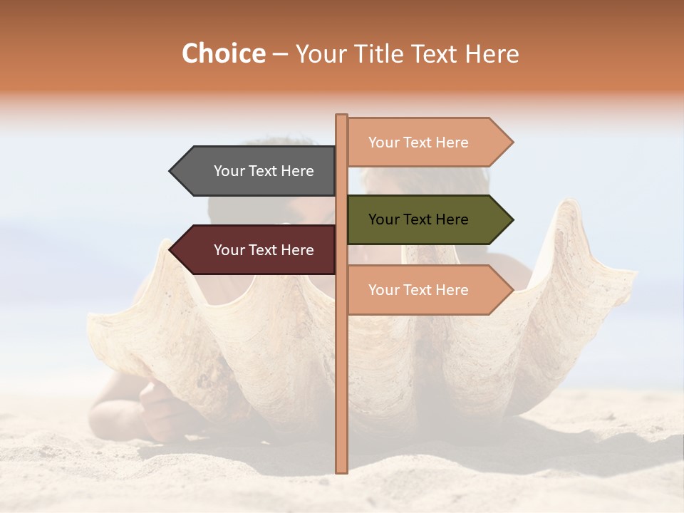 Romantic Couple On The Beach Kissing Behind The Seashell PowerPoint Template