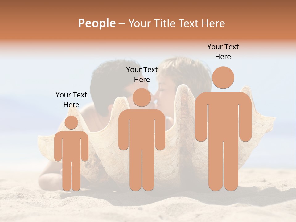 Romantic Couple On The Beach Kissing Behind The Seashell PowerPoint Template