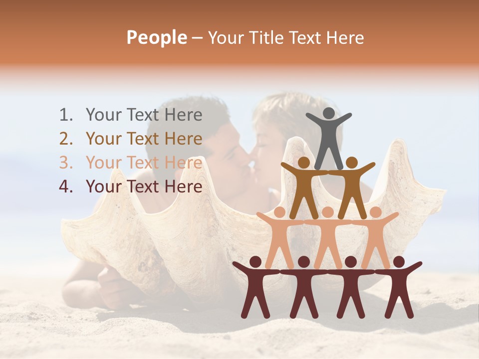 Romantic Couple On The Beach Kissing Behind The Seashell PowerPoint Template