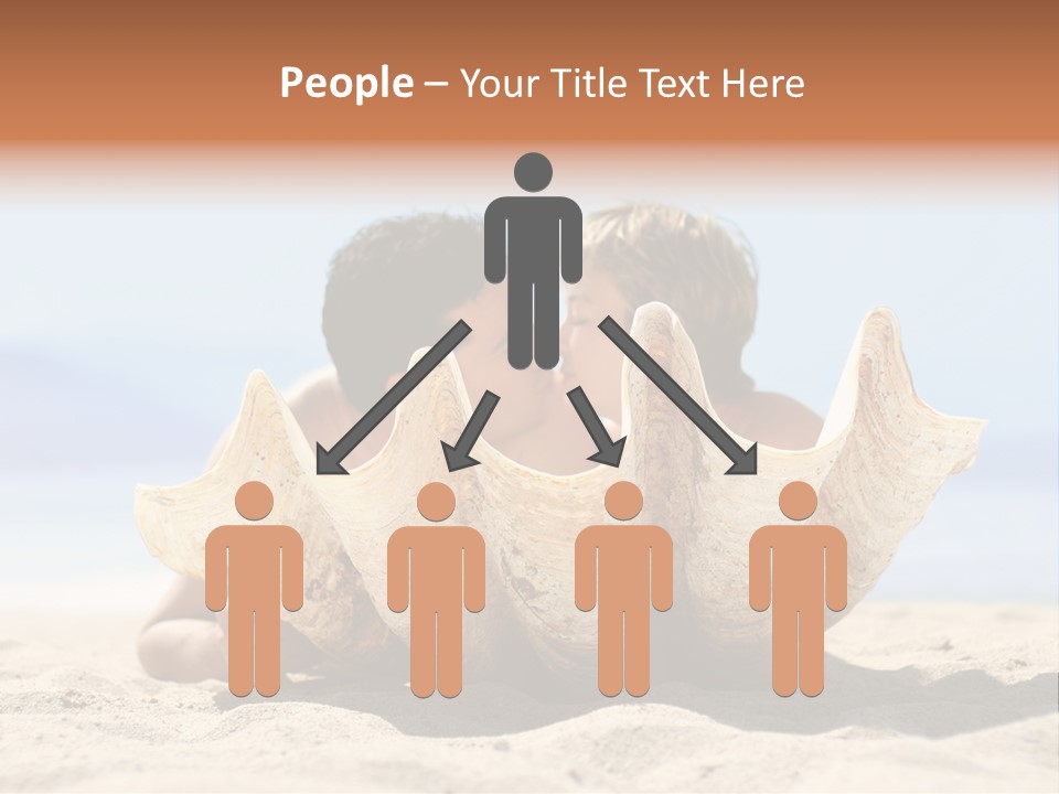 Romantic Couple On The Beach Kissing Behind The Seashell PowerPoint Template