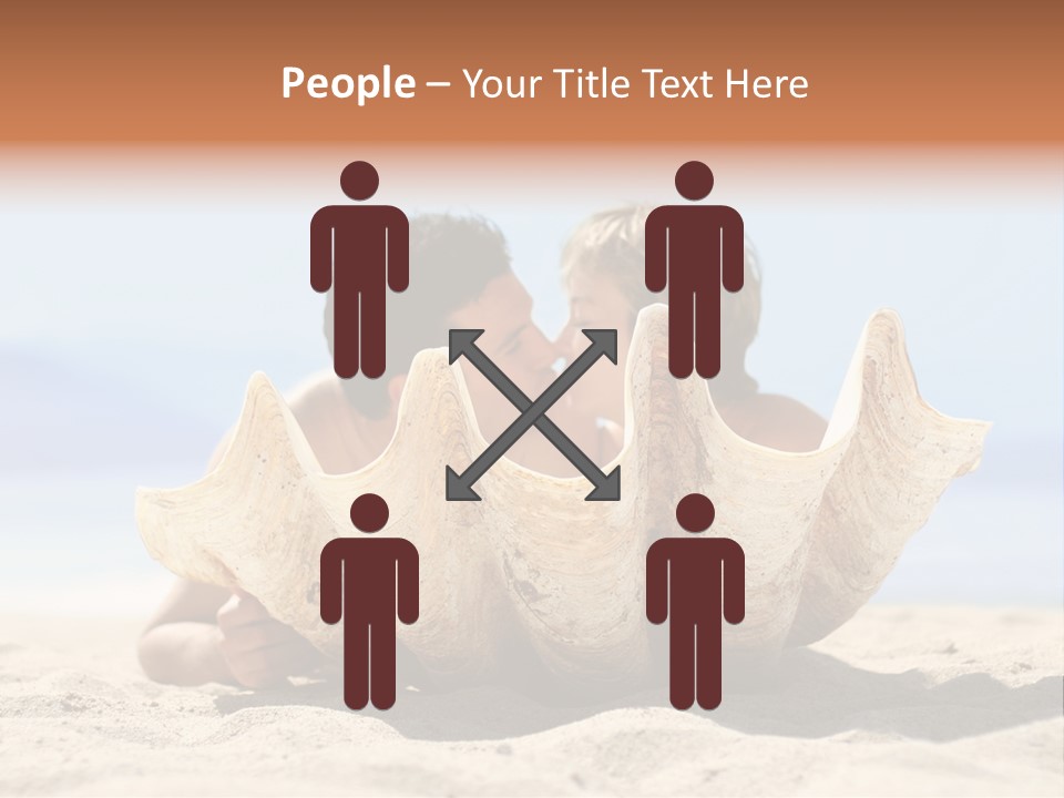 Romantic Couple On The Beach Kissing Behind The Seashell PowerPoint Template