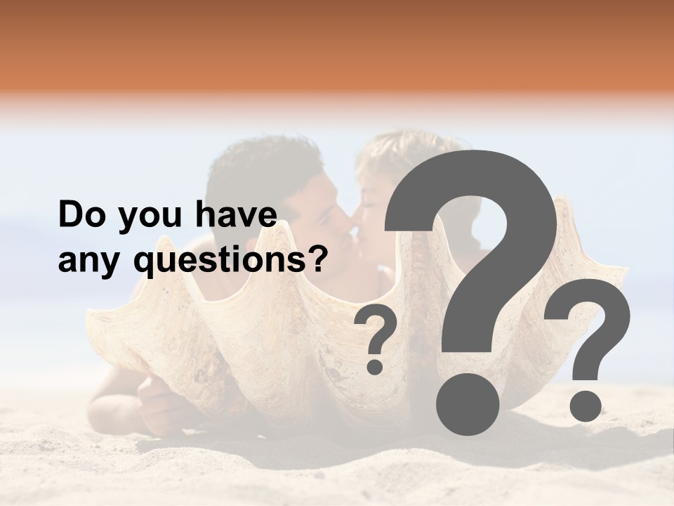 Romantic Couple On The Beach Kissing Behind The Seashell PowerPoint Template