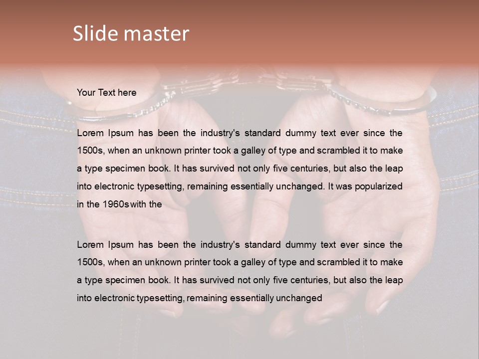 Man Handcuffed Hands At The Back PowerPoint Template