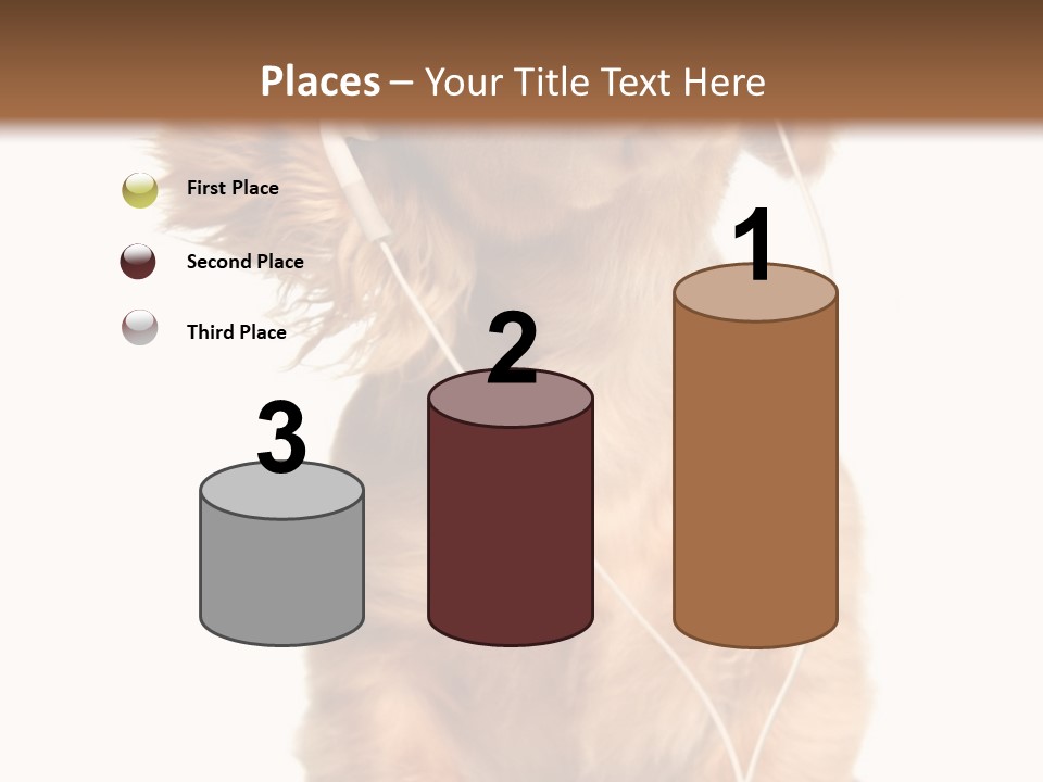 Young Puppy Listening To Music On Headphones. PowerPoint Template