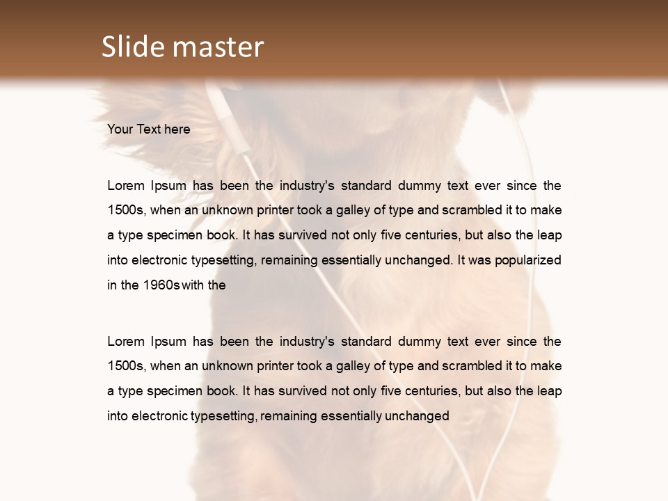Young Puppy Listening To Music On Headphones. PowerPoint Template