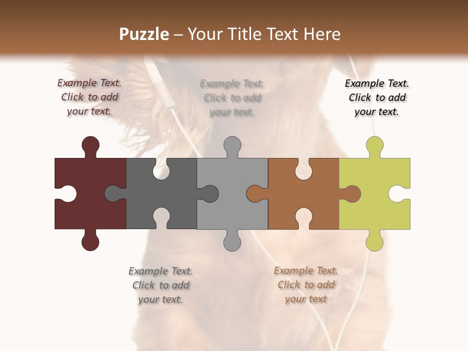 Young Puppy Listening To Music On Headphones. PowerPoint Template