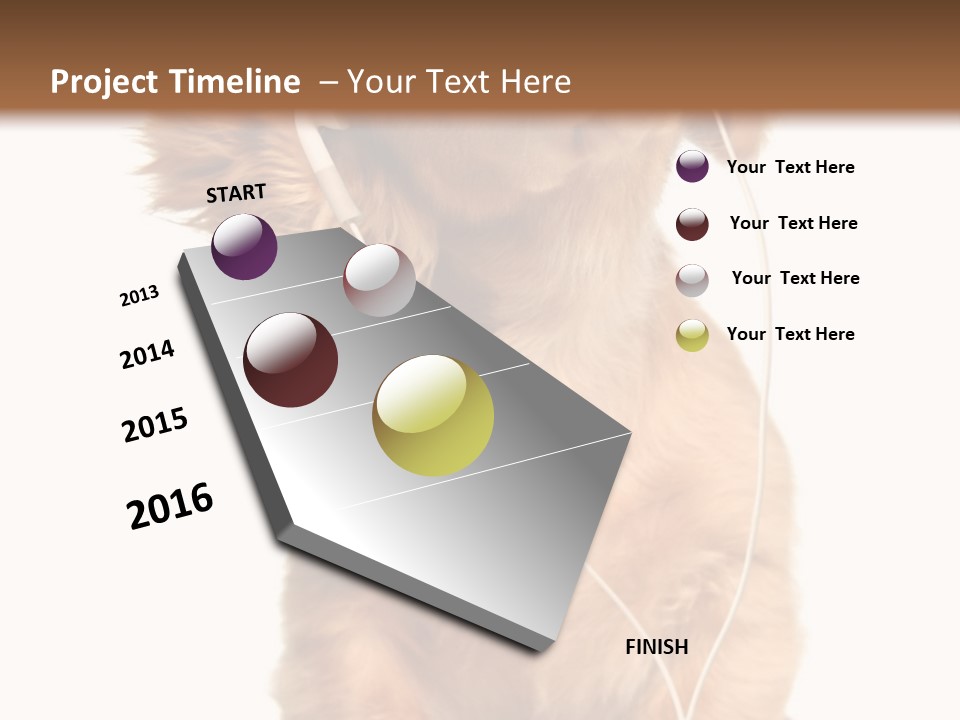 Young Puppy Listening To Music On Headphones. PowerPoint Template