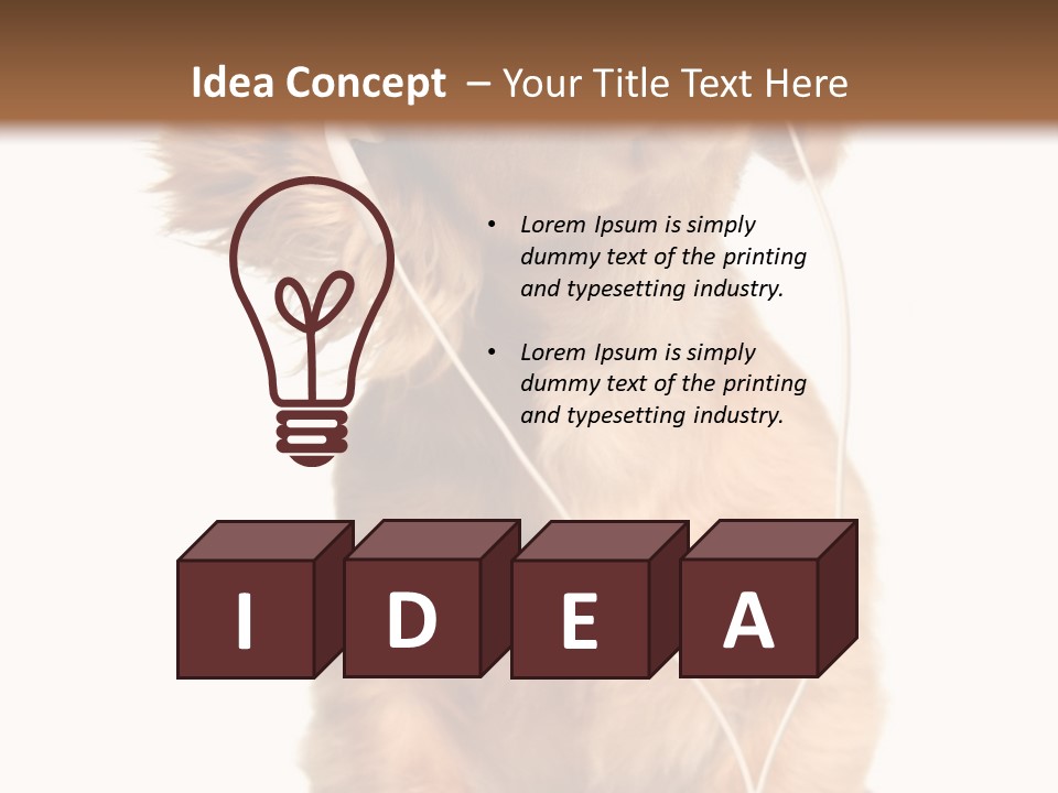 Young Puppy Listening To Music On Headphones. PowerPoint Template