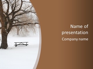 Picnic Table In Snow Under A Tree During Winter Snowstorm. PowerPoint Template