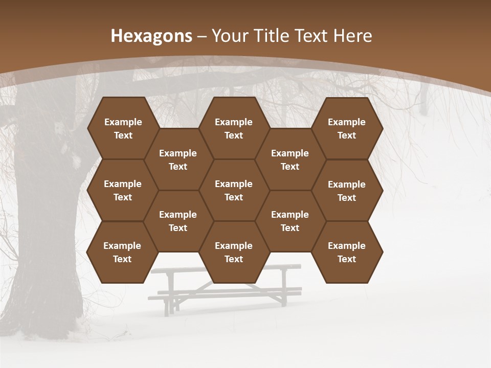 Picnic Table In Snow Under A Tree During Winter Snowstorm. PowerPoint Template