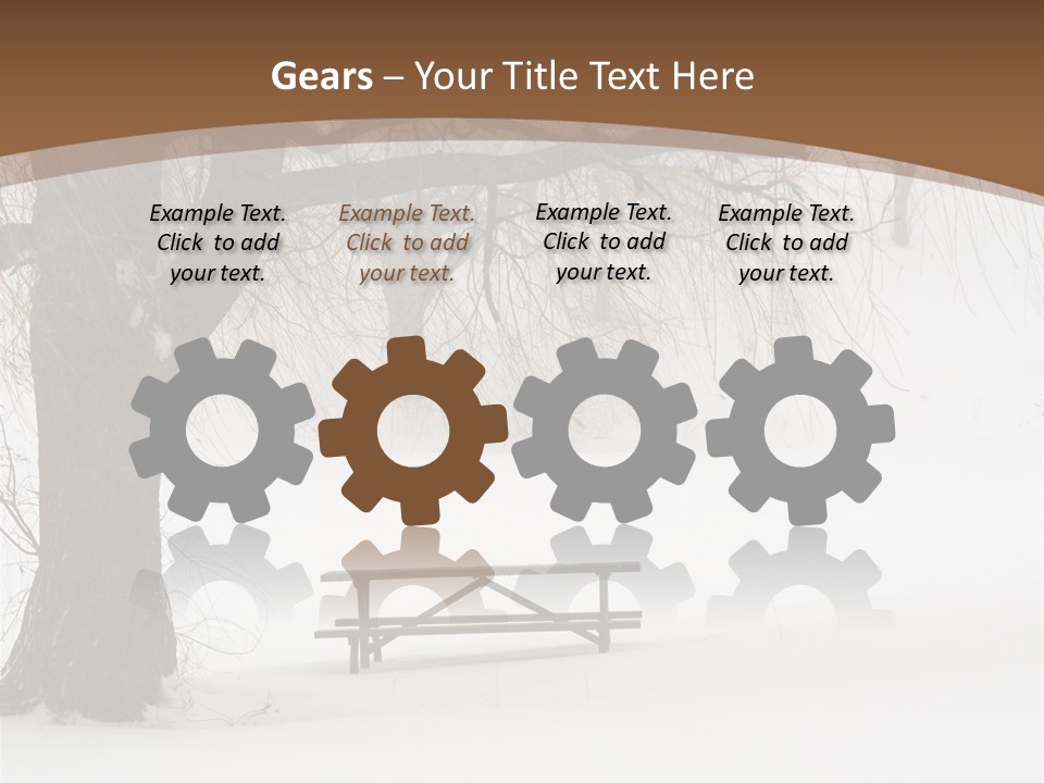 Picnic Table In Snow Under A Tree During Winter Snowstorm. PowerPoint Template