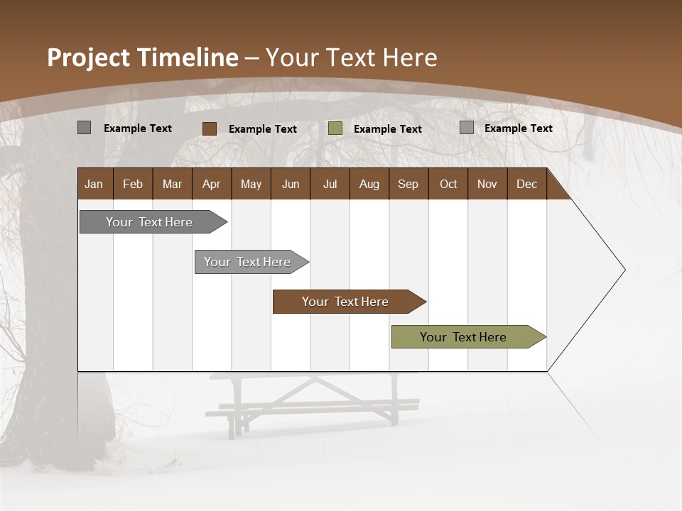 Picnic Table In Snow Under A Tree During Winter Snowstorm. PowerPoint Template