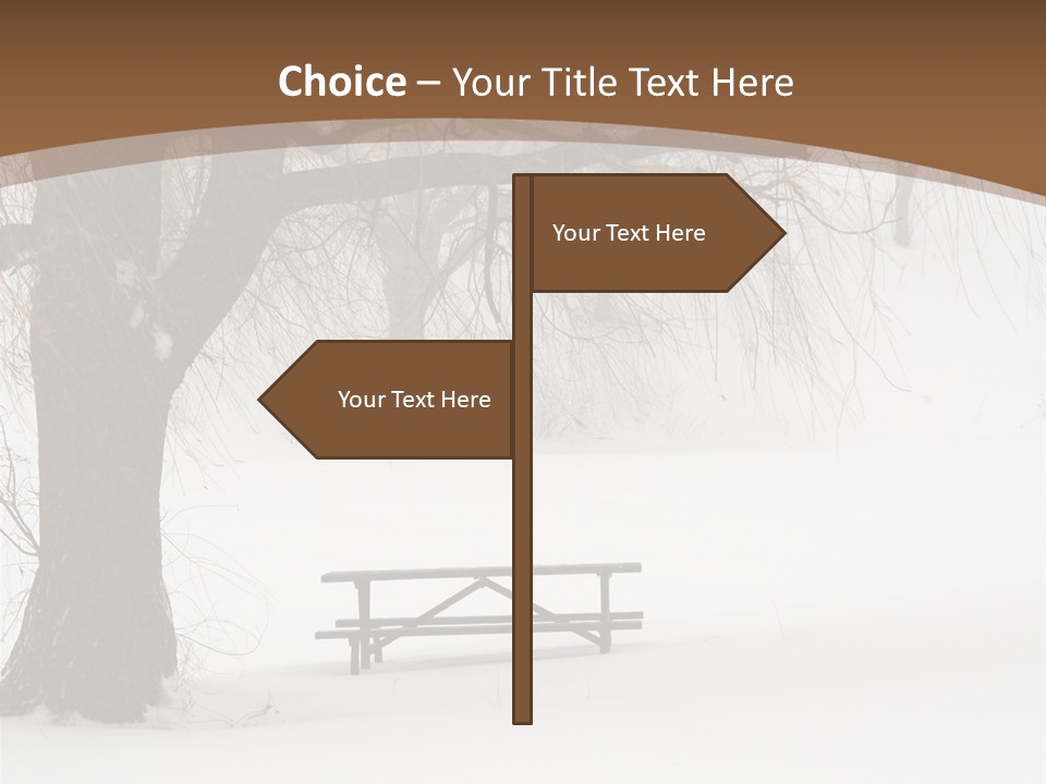 Picnic Table In Snow Under A Tree During Winter Snowstorm. PowerPoint Template