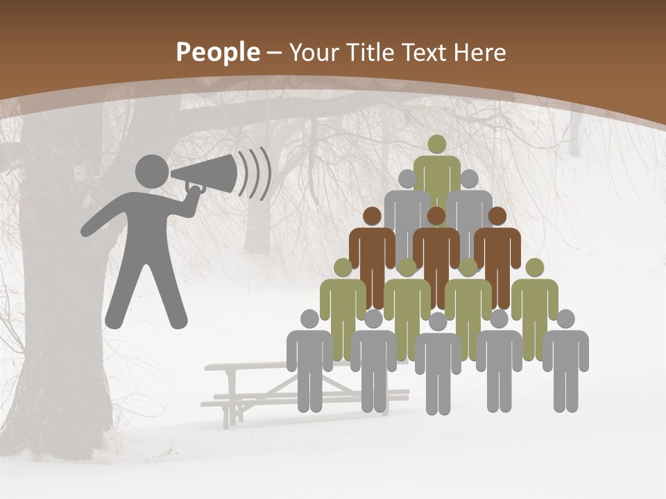 Picnic Table In Snow Under A Tree During Winter Snowstorm. PowerPoint Template