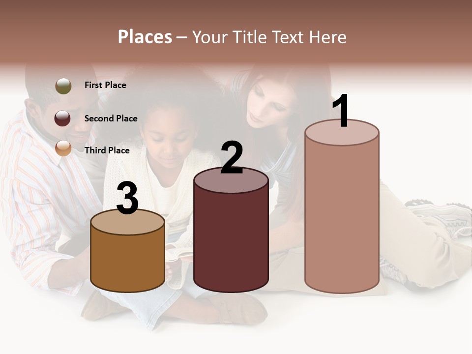 Family Of Three Reading Child's Bible Together. Caucasian Mother And African American Father With Daughter. PowerPoint Template