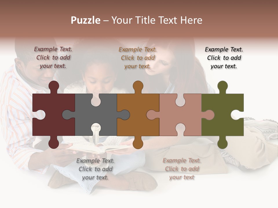 Family Of Three Reading Child's Bible Together. Caucasian Mother And African American Father With Daughter. PowerPoint Template