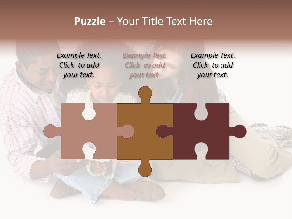 Family Of Three Reading Child's Bible Together. Caucasian Mother And African American Father With Daughter. PowerPoint Template