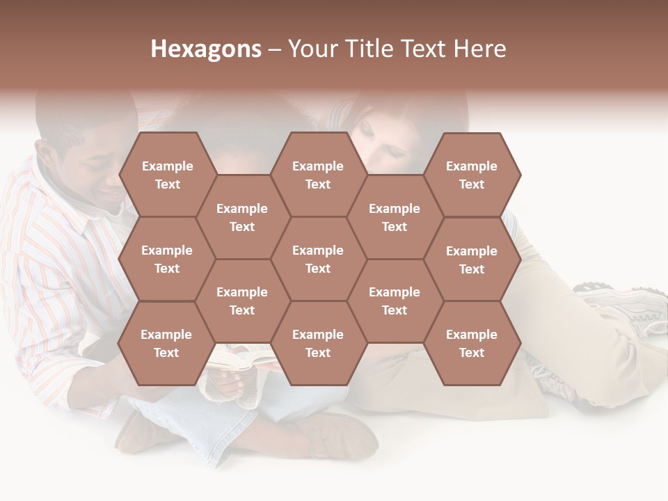 Family Of Three Reading Child's Bible Together. Caucasian Mother And African American Father With Daughter. PowerPoint Template