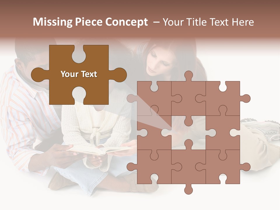 Family Of Three Reading Child's Bible Together. Caucasian Mother And African American Father With Daughter. PowerPoint Template