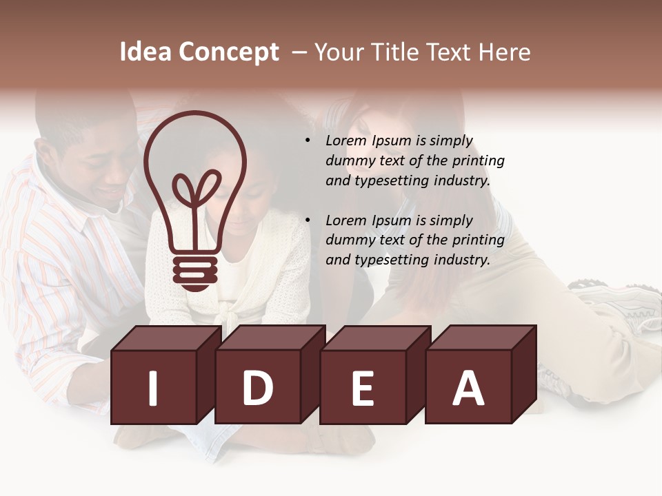 Family Of Three Reading Child's Bible Together. Caucasian Mother And African American Father With Daughter. PowerPoint Template