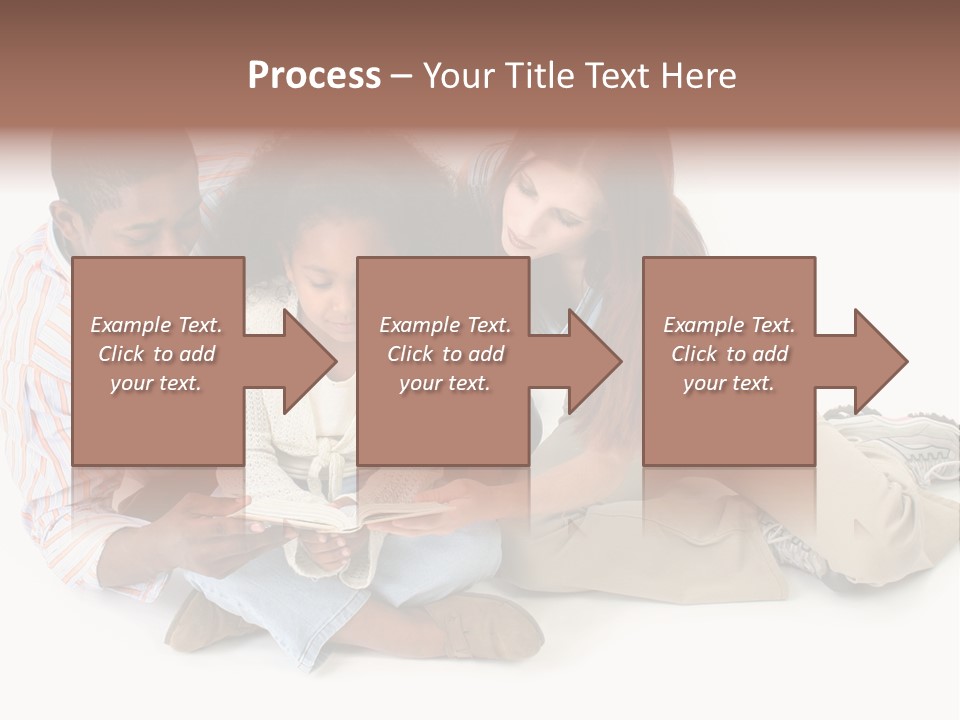 Family Of Three Reading Child's Bible Together. Caucasian Mother And African American Father With Daughter. PowerPoint Template