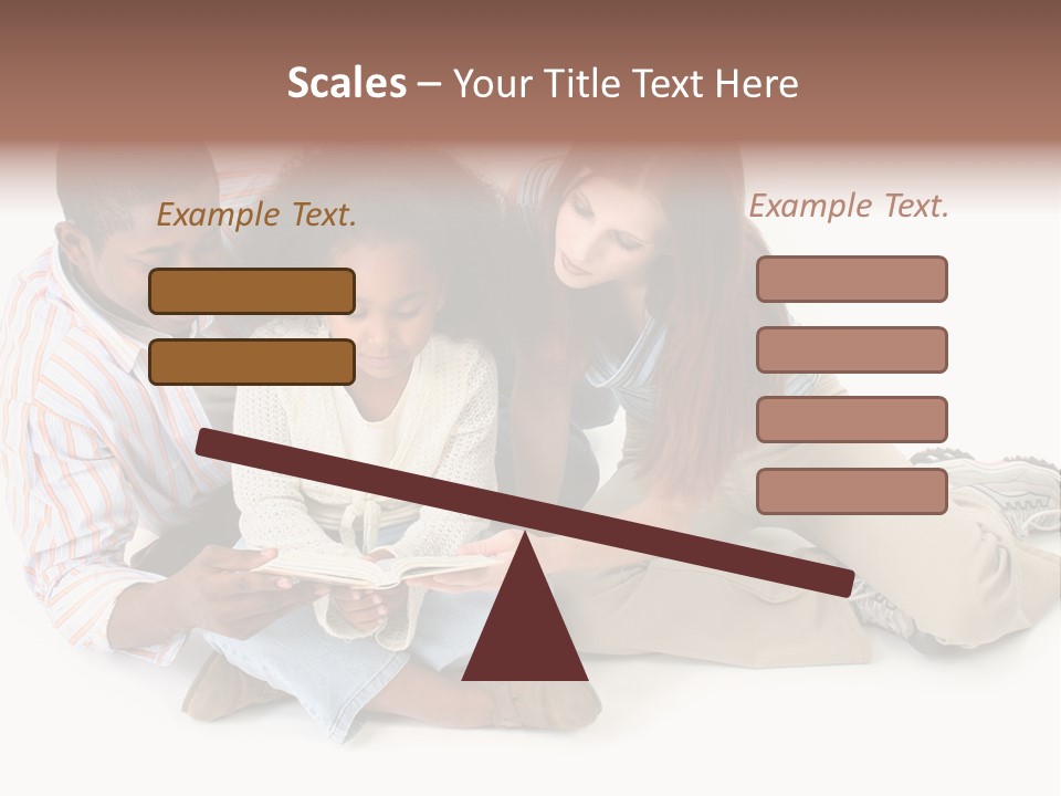 Family Of Three Reading Child's Bible Together. Caucasian Mother And African American Father With Daughter. PowerPoint Template