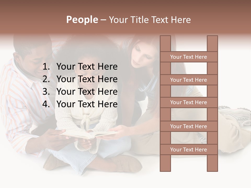 Family Of Three Reading Child's Bible Together. Caucasian Mother And African American Father With Daughter. PowerPoint Template