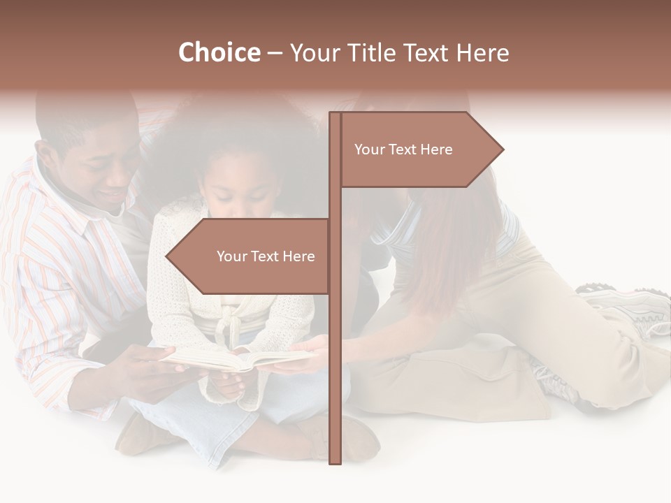 Family Of Three Reading Child's Bible Together. Caucasian Mother And African American Father With Daughter. PowerPoint Template