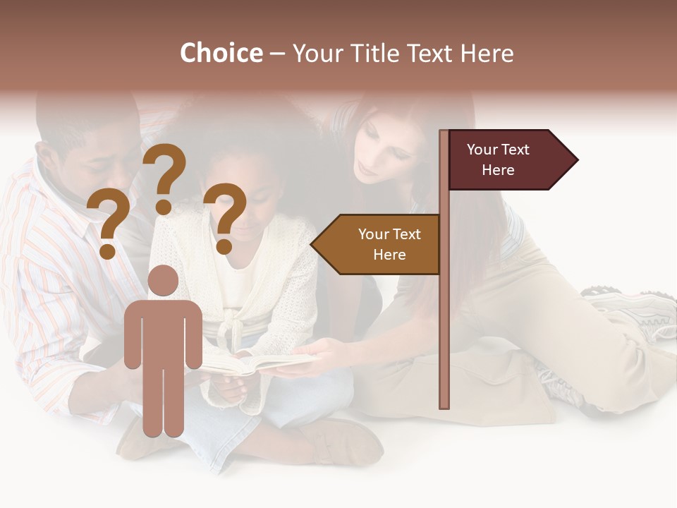 Family Of Three Reading Child's Bible Together. Caucasian Mother And African American Father With Daughter. PowerPoint Template