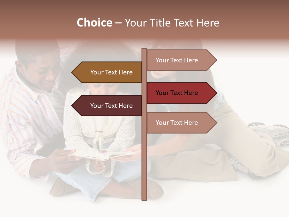 Family Of Three Reading Child's Bible Together. Caucasian Mother And African American Father With Daughter. PowerPoint Template