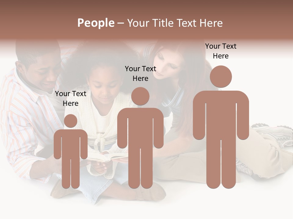 Family Of Three Reading Child's Bible Together. Caucasian Mother And African American Father With Daughter. PowerPoint Template