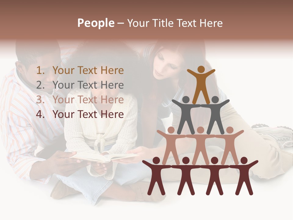 Family Of Three Reading Child's Bible Together. Caucasian Mother And African American Father With Daughter. PowerPoint Template