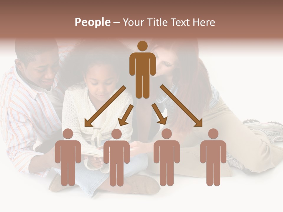 Family Of Three Reading Child's Bible Together. Caucasian Mother And African American Father With Daughter. PowerPoint Template