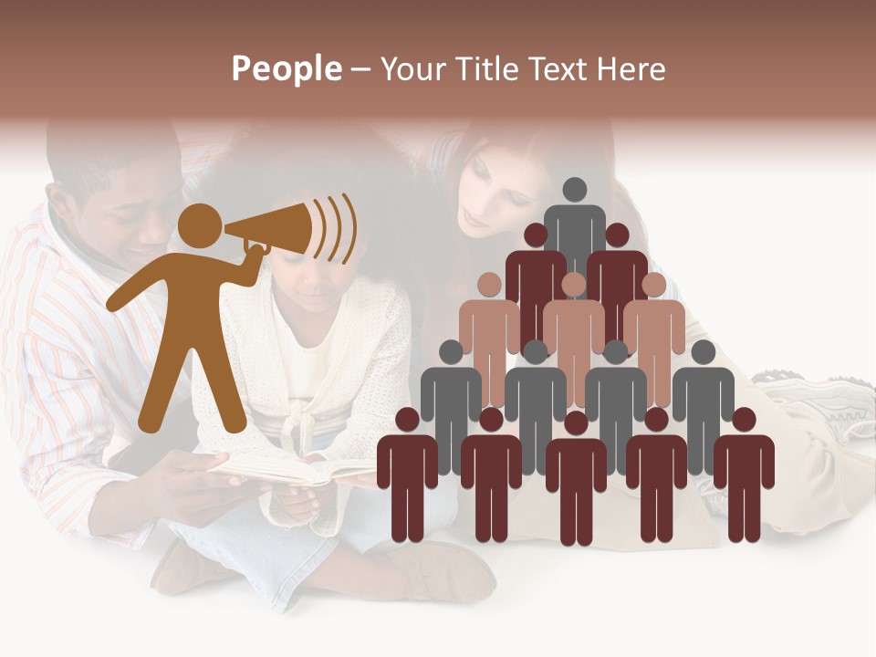 Family Of Three Reading Child's Bible Together. Caucasian Mother And African American Father With Daughter. PowerPoint Template