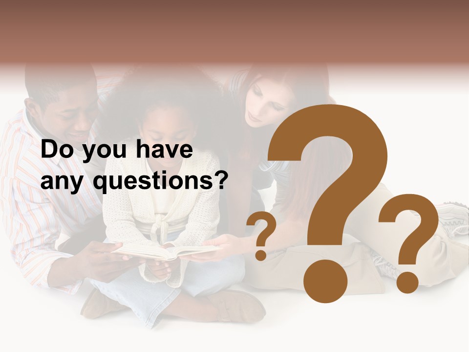 Family Of Three Reading Child's Bible Together. Caucasian Mother And African American Father With Daughter. PowerPoint Template