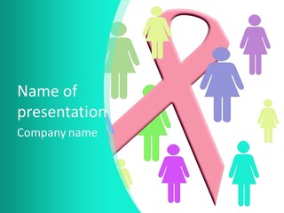 Pink Ribbon And Female Figures On White Background PowerPoint Template