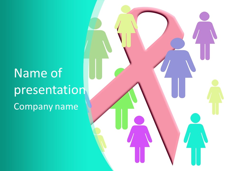 Pink Ribbon And Female Figures On White Background PowerPoint Template