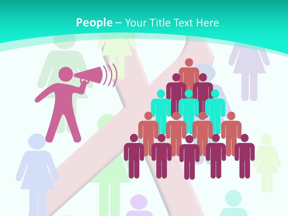 Pink Ribbon And Female Figures On White Background PowerPoint Template