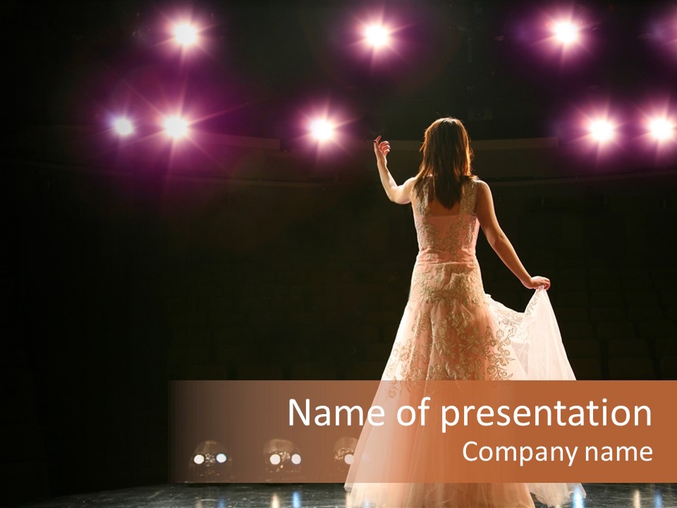 Girl In Long Gown Performing On Stage PowerPoint Template