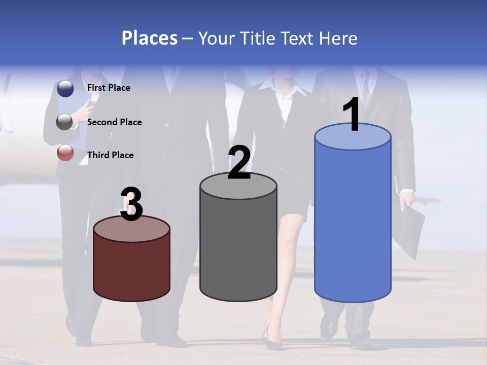 Group Of Successful People Walking On The Background Of The Airplane PowerPoint Template
