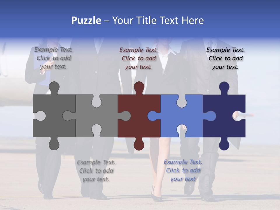 Group Of Successful People Walking On The Background Of The Airplane PowerPoint Template