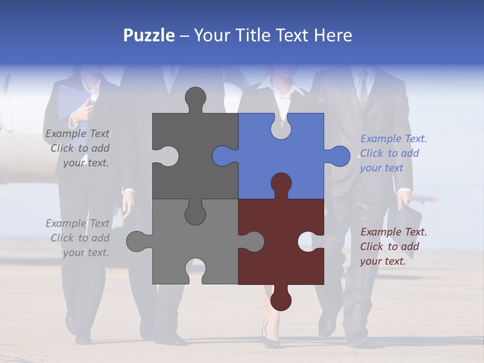 Group Of Successful People Walking On The Background Of The Airplane PowerPoint Template