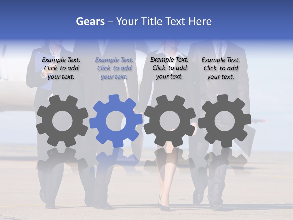 Group Of Successful People Walking On The Background Of The Airplane PowerPoint Template