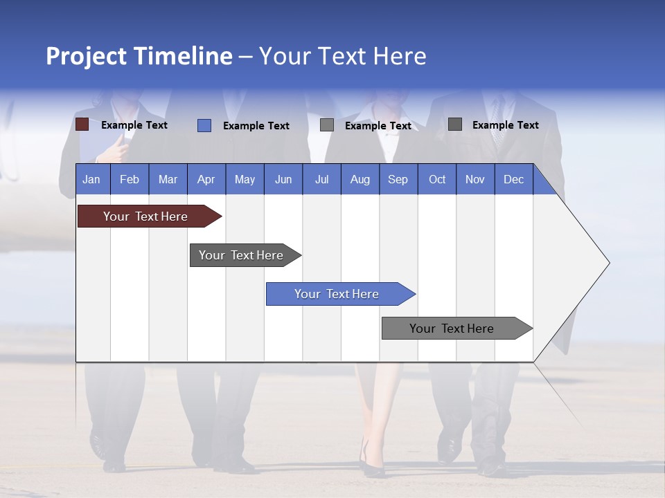 Group Of Successful People Walking On The Background Of The Airplane PowerPoint Template