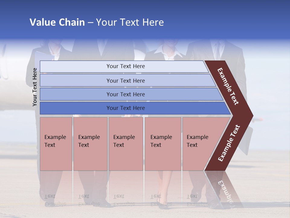 Group Of Successful People Walking On The Background Of The Airplane PowerPoint Template